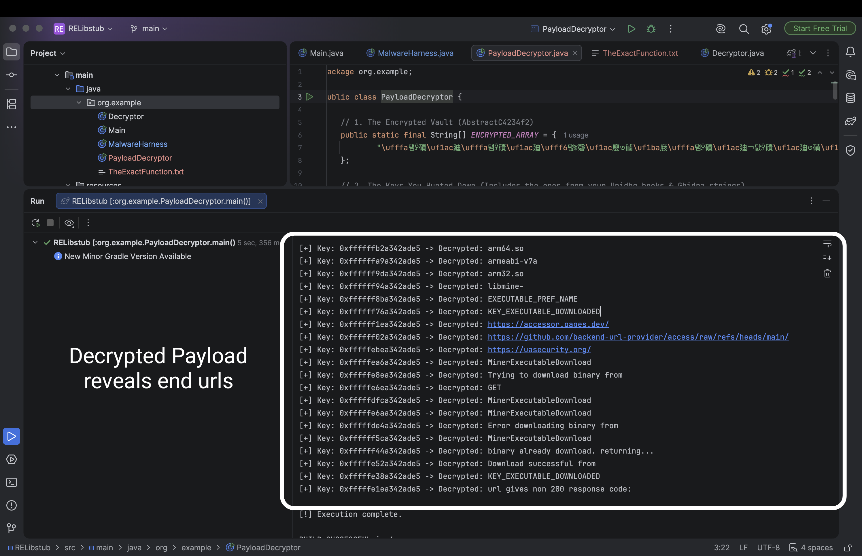 Extracted malware end URLs